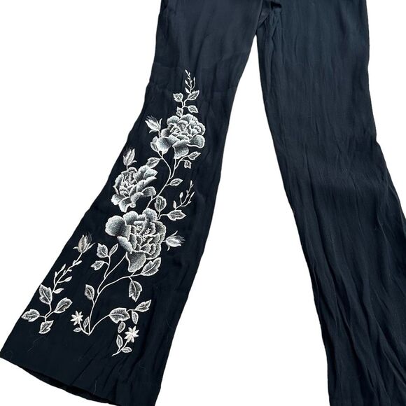 Anthropologie HD In Paris Women’s 0 Embroidered‎ Wide Leg Jumpsuit Black Western - Picture 3 of 12